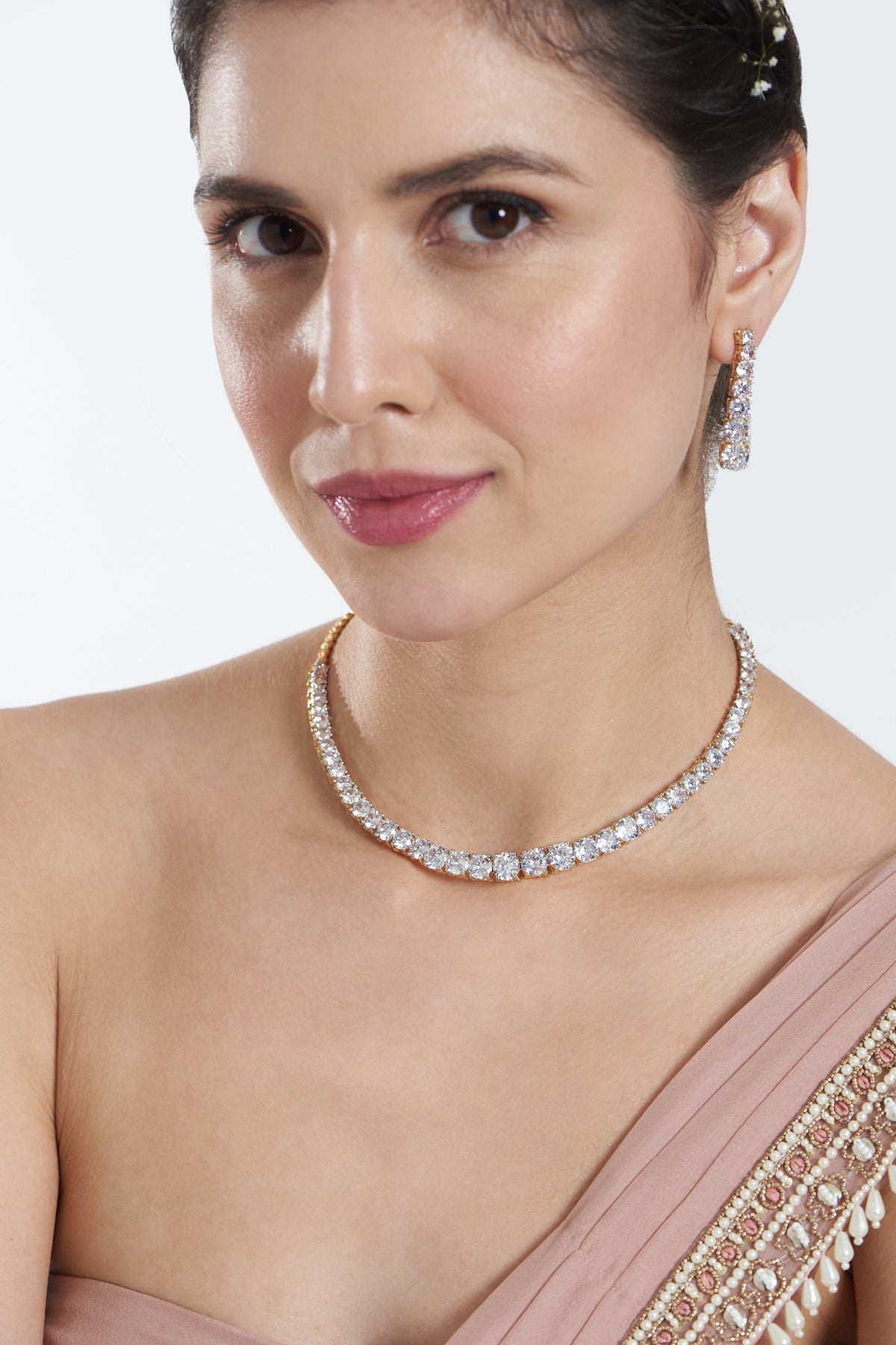 Gold Finish Zircon Choker Necklace Set