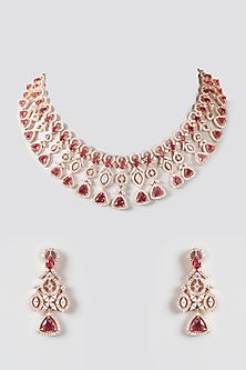 Rose Gold Finish Zircon & Red Stone Choker Necklace Set