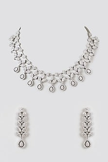 White Finish Zircon Choker Necklace Set