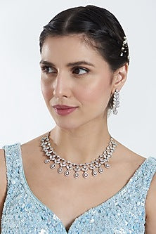 White Finish Zircon Choker Necklace Set