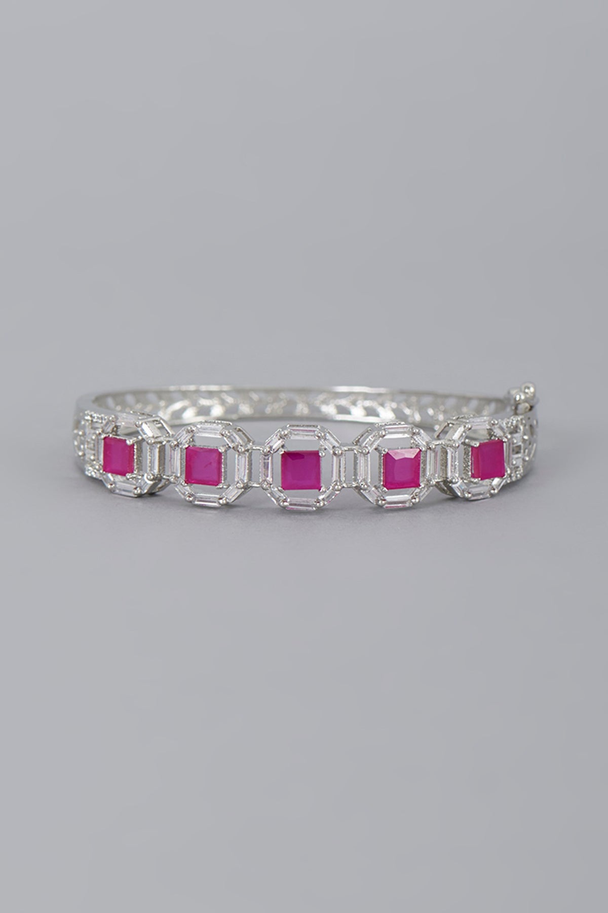 White Finish Ruby Synthetic Stones Bracelet
