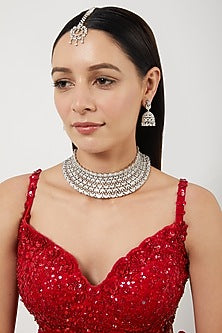 White Finish Zircon Choker Necklace Set
