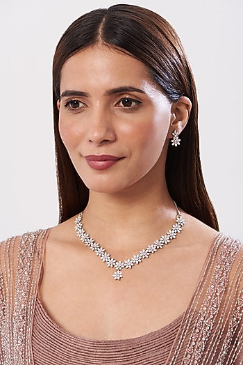 White Finish Zircon Necklace Set