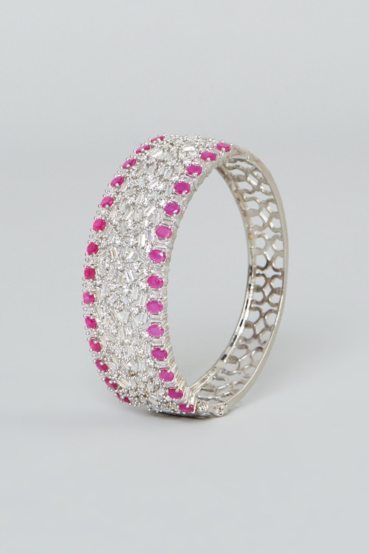 White Finish Zircon & Red Stone Bangle