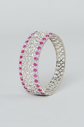 White Finish Zircon & Red Stone Bangle
