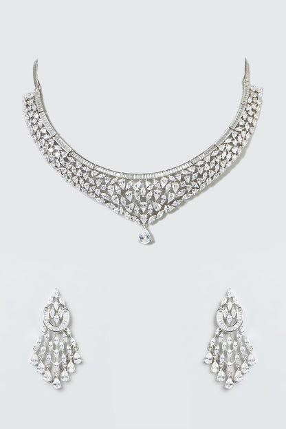 White Finish Zircon Necklace Set