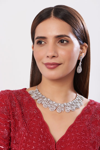 White Finish Zircon Necklace Set
