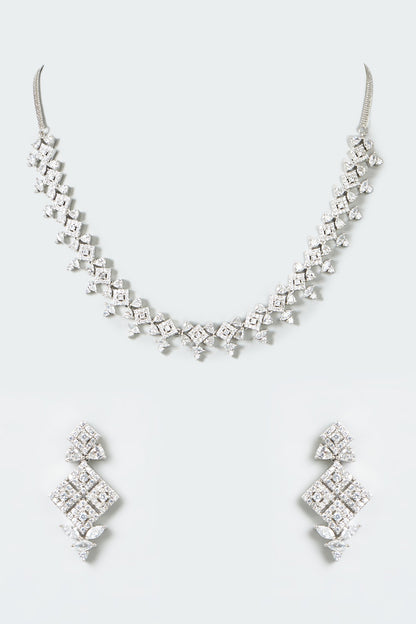 White Finish Zircon Necklace Set