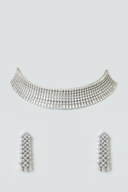 White Finish Choker Necklace Set