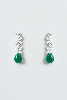 White Finish Zircon & Green Drop Necklace Set