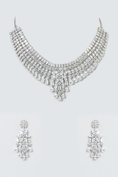 White Finish Zircon Necklace Set