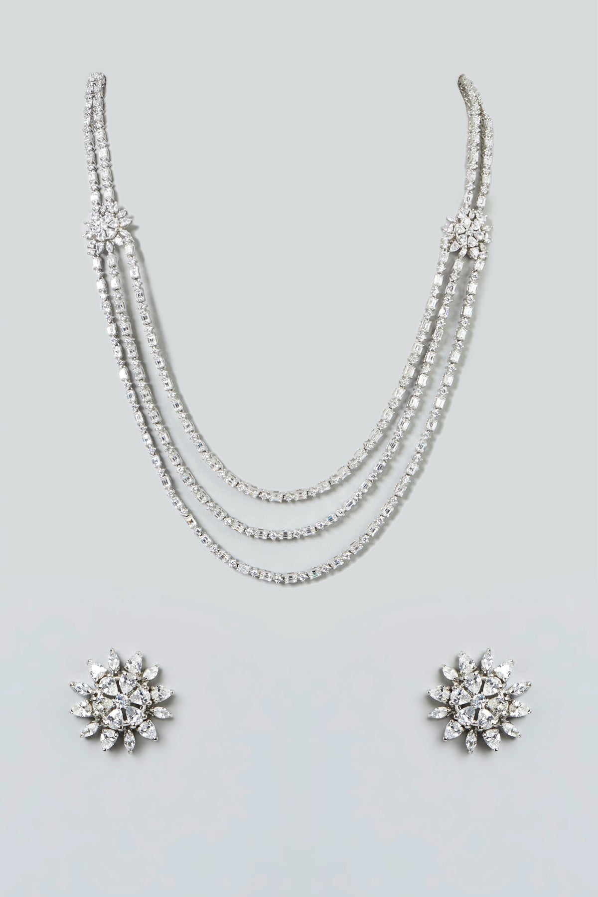 White Finish Zircon Layered Necklace Set