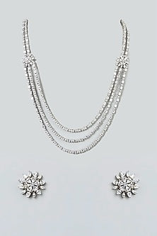 White Finish Zircon Layered Necklace Set