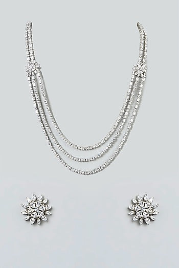 White Finish Zircon Layered Necklace Set