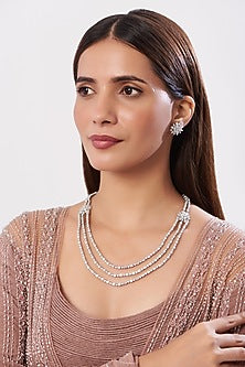 White Finish Zircon Layered Necklace Set