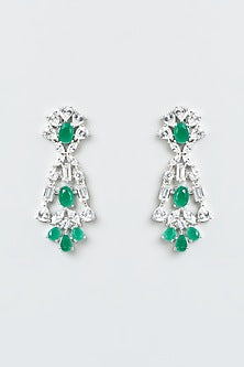 White Finish Zircon & Green Stone Choker Necklace Set