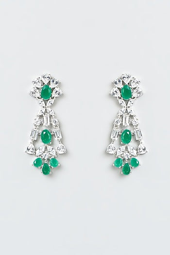 White Finish Zircon & Green Stone Choker Necklace Set