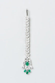 White Finish Zircon & Green Stone Choker Necklace Set