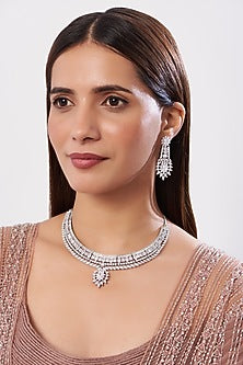White Finish Necklace Set With Zircons