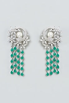 White Finish Zircon & Green Stone Dangler Earrings