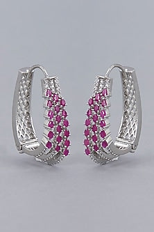 White Finish Zircon & Ruby Synthetic Stone Hoop Earrings
