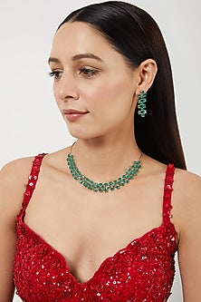 White Finish Green Drop Stones & Zircon Necklace Set