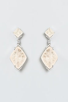 White Finish Pink Stone Dangler Earrings