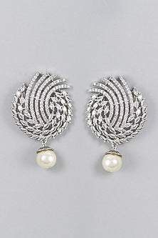 White Finish Zircon & Pearl Dangler Earrings