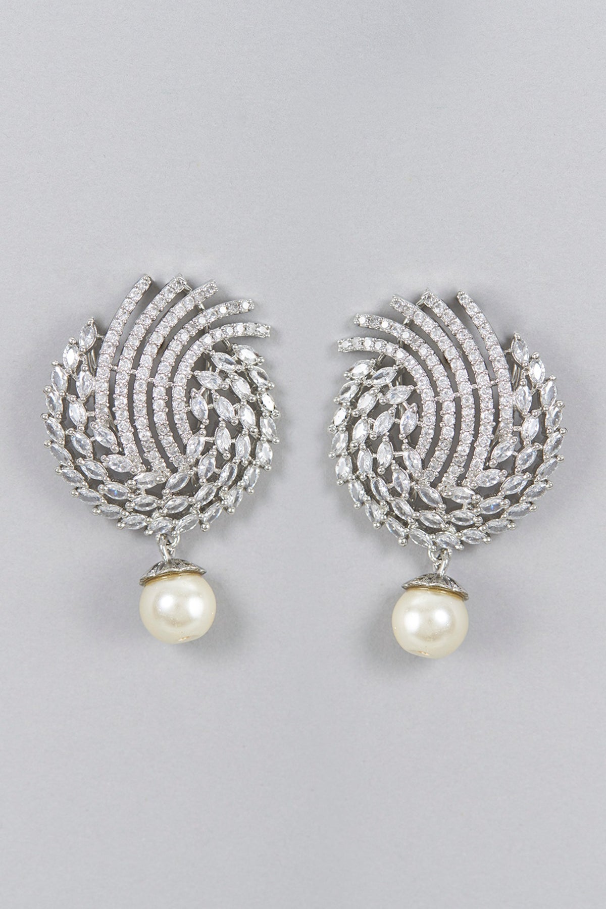 White Finish Zircon & Pearl Dangler Earrings