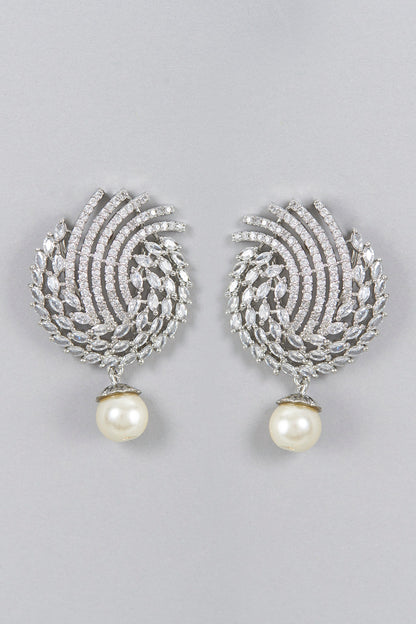 White Finish Zircon & Pearl Dangler Earrings