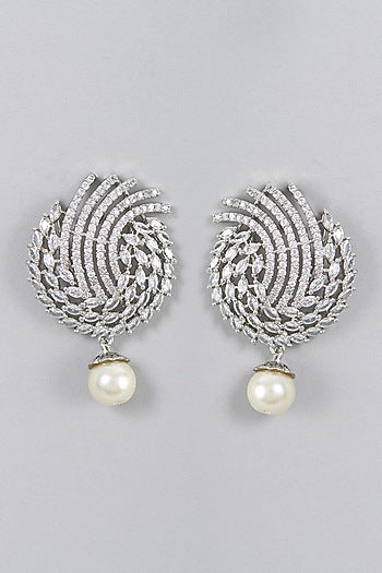 White Finish Zircon & Pearl Dangler Earrings