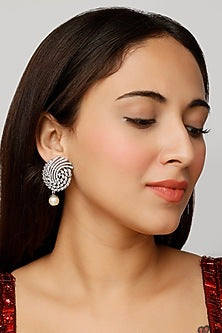 White Finish Zircon & Pearl Dangler Earrings