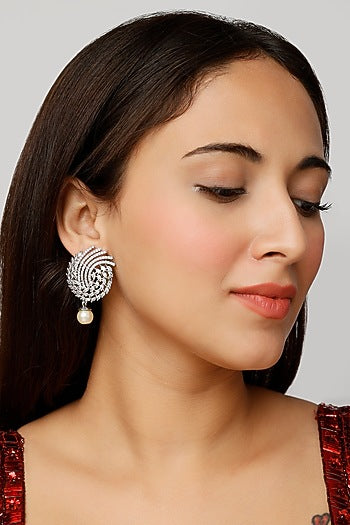 White Finish Zircon & Pearl Dangler Earrings