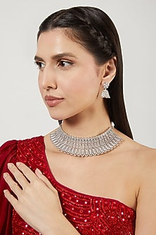 White Finish Zircon Choker Necklace Set