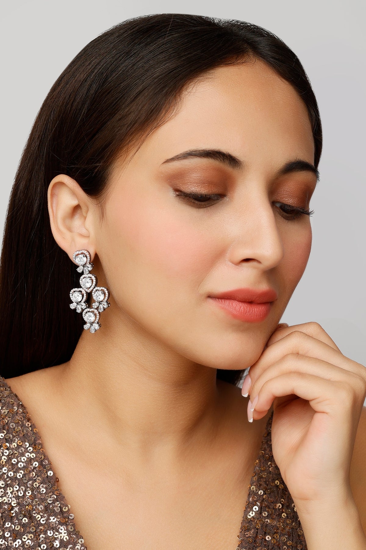 Two Tone Finish Zircon Dangler Earrings