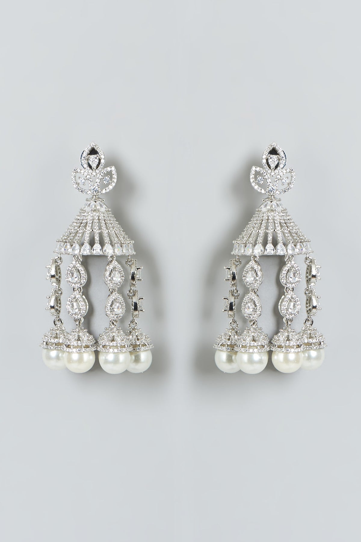 White Finish Zircon & Pearl Dangler Earrings