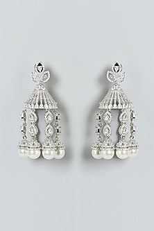 White Finish Zircon & Pearl Dangler Earrings