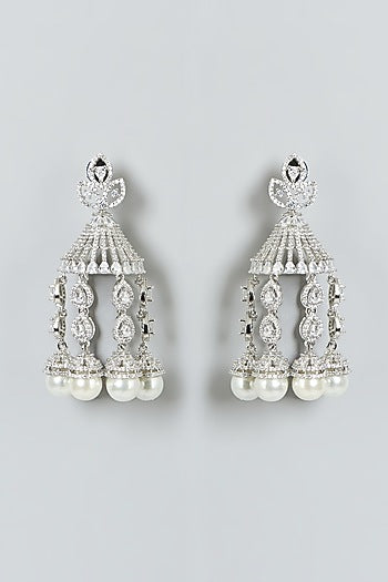 White Finish Zircon & Pearl Dangler Earrings
