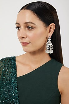 White Finish Zircon & Pearl Dangler Earrings