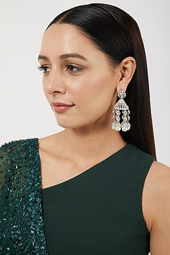 White Finish Zircon & Pearl Dangler Earrings