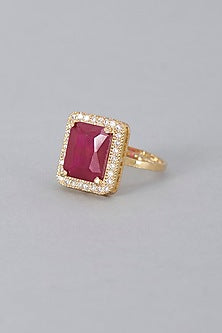 Gold Finish Zircon & Ruby Synthetic Stone Ring