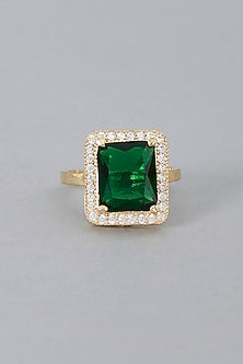 Gold Finish Zircon & Emerald Synthetic Stone Ring