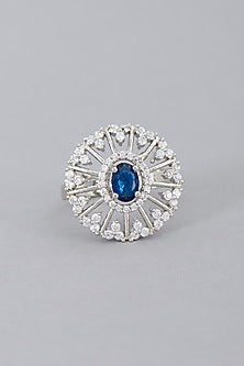 White Finish Zircon & Sapphire Synthetic Stone Ring