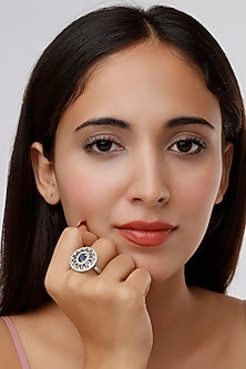 White Finish Zircon & Sapphire Synthetic Stone Ring