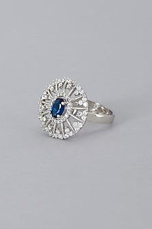 White Finish Zircon & Sapphire Synthetic Stone Ring