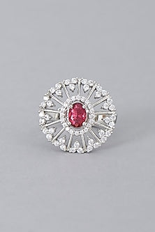 White Finish Zircon & Ruby Synthetic Stone Ring