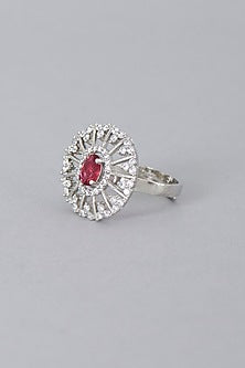 White Finish Zircon & Ruby Synthetic Stone Ring