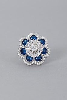 White Finish Zircon & Sapphire Synthetic Stone Ring