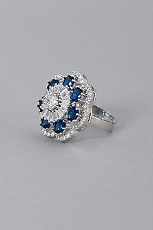 White Finish Zircon & Sapphire Synthetic Stone Ring