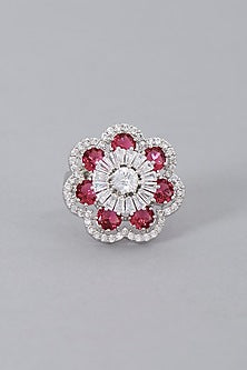 White Finish Zircon & Ruby Synthetic Stone Ring